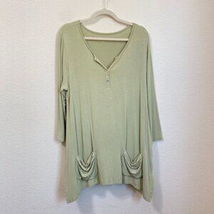 Soft Surroundings Freya Henley Tunic Top Mint Green Pocket Front Boho Modal